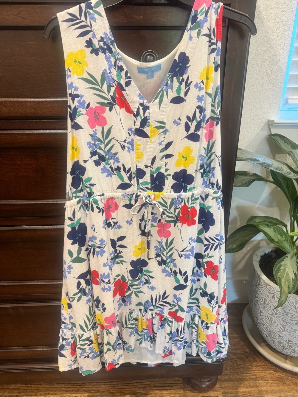Draper James White Floral V-Neck Sundress with Bright Blooms